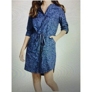 L.L. Bean Cotton Comfort Tencel Dress in Vintage Indigo Brush Print Size XL NWT